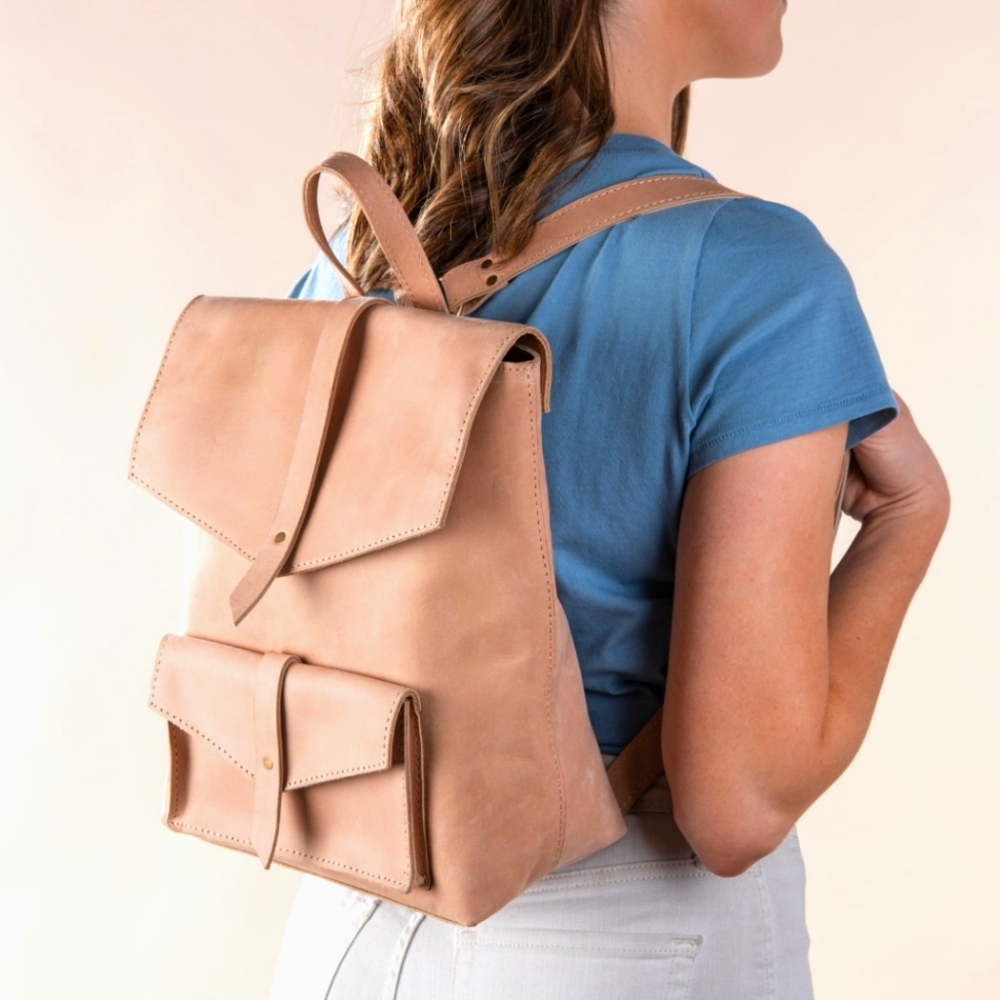 NWT Raven + Lily Magnolia Mini Blush Traveler Backpack Vachetta Leather - Picture 11 of 11